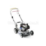 Tosaerba Grin HM46A Instart visto di tre quarti, con scocca grigia, ruote Grip Grin e motore Briggs & Stratton in evidenza.
