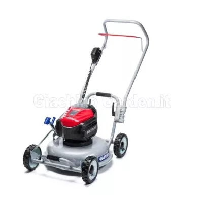 Rasaerba professionale a batteria Grin BM46-82V con sistema di taglio mulching brevettato, ideale per tagliare l'erba senza raccoglierla e senza emissioni