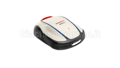 Robot rasaerba Honda Miimo HRM2500 bianco e grigio con dettagli rossi e blu per il taglio automatico del prato