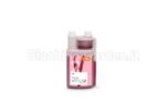Flacone da 1 litro di olio STIHL HP per motori a 2 tempi con dosatore integrato, etichetta rosa e bianca, e liquido rosso visibile.