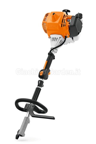 Motore Kombi a scoppio STIHL KM 235 R da 1,55 kW con impugnatura circolare ad arco R, blocco motore arancione e attacco rapido per attrezzi combinati.