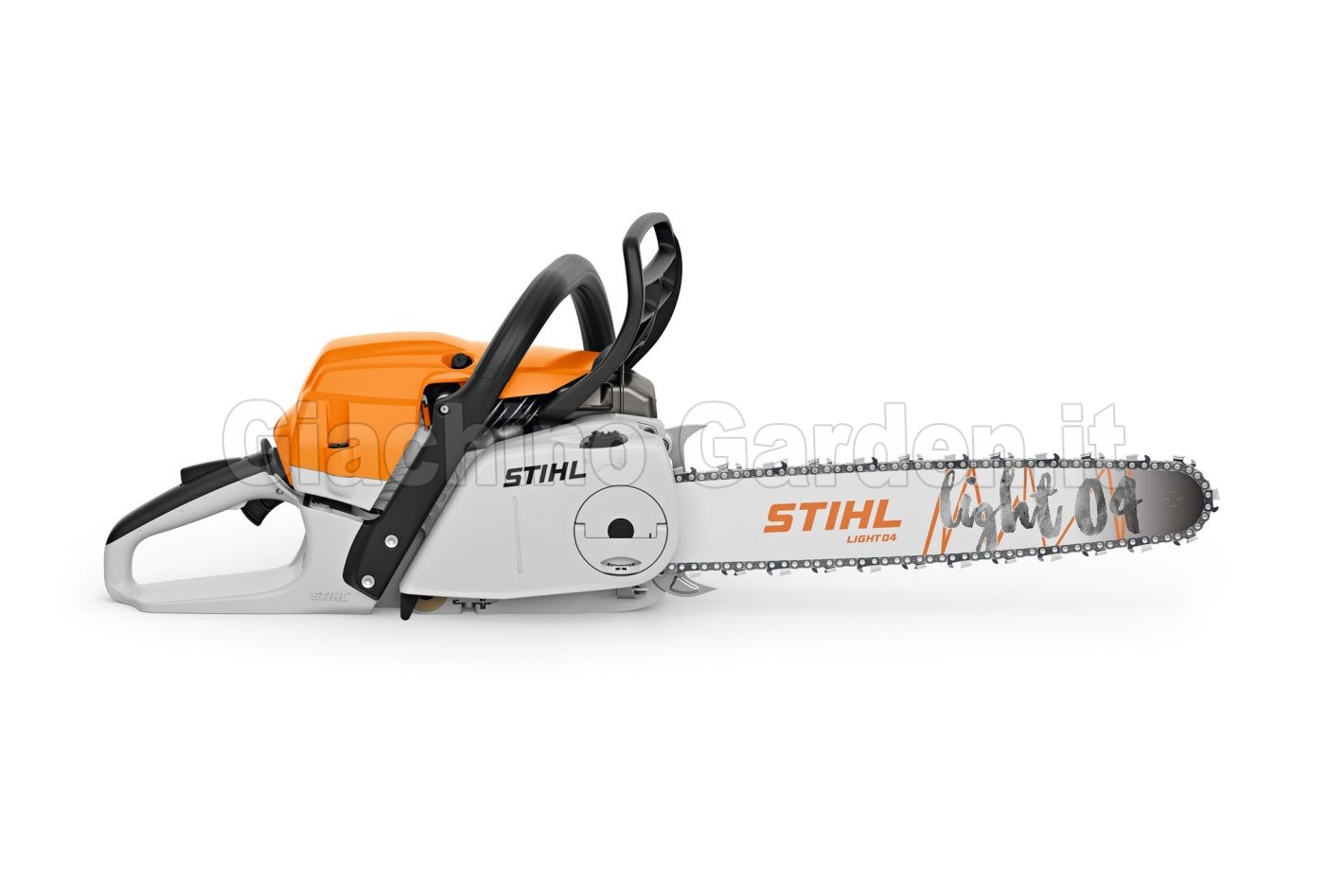 Motosega professionale a scoppio STIHL MS 261 C-BM con spranga Light 04 su sfondo bianco