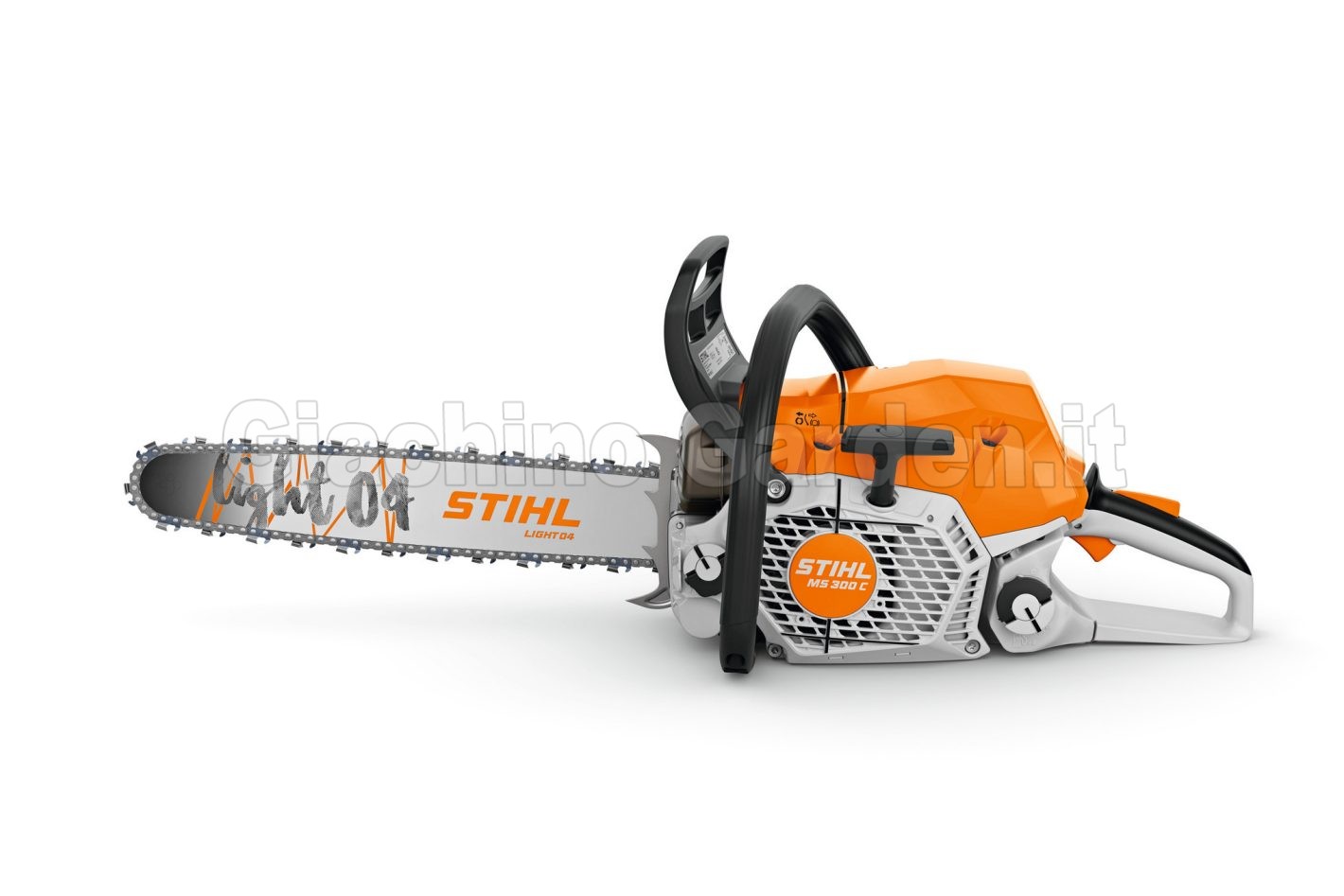 Motosega professionale STIHL MS 300 C-M vista lato avviamento con barra Light 04