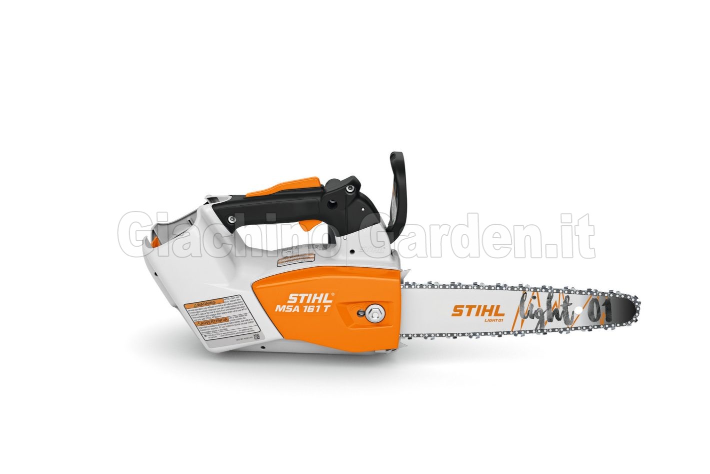 Vista laterale sinistra della motosega a batteria STIHL MSA 161 T con vano batteria visibile
