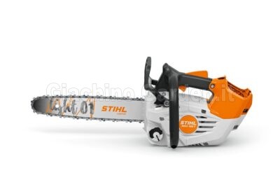 Motosega da potatura a batteria Stihl MSA 190 T vista laterale sinistra con barra Light 01 su sfondo bianco