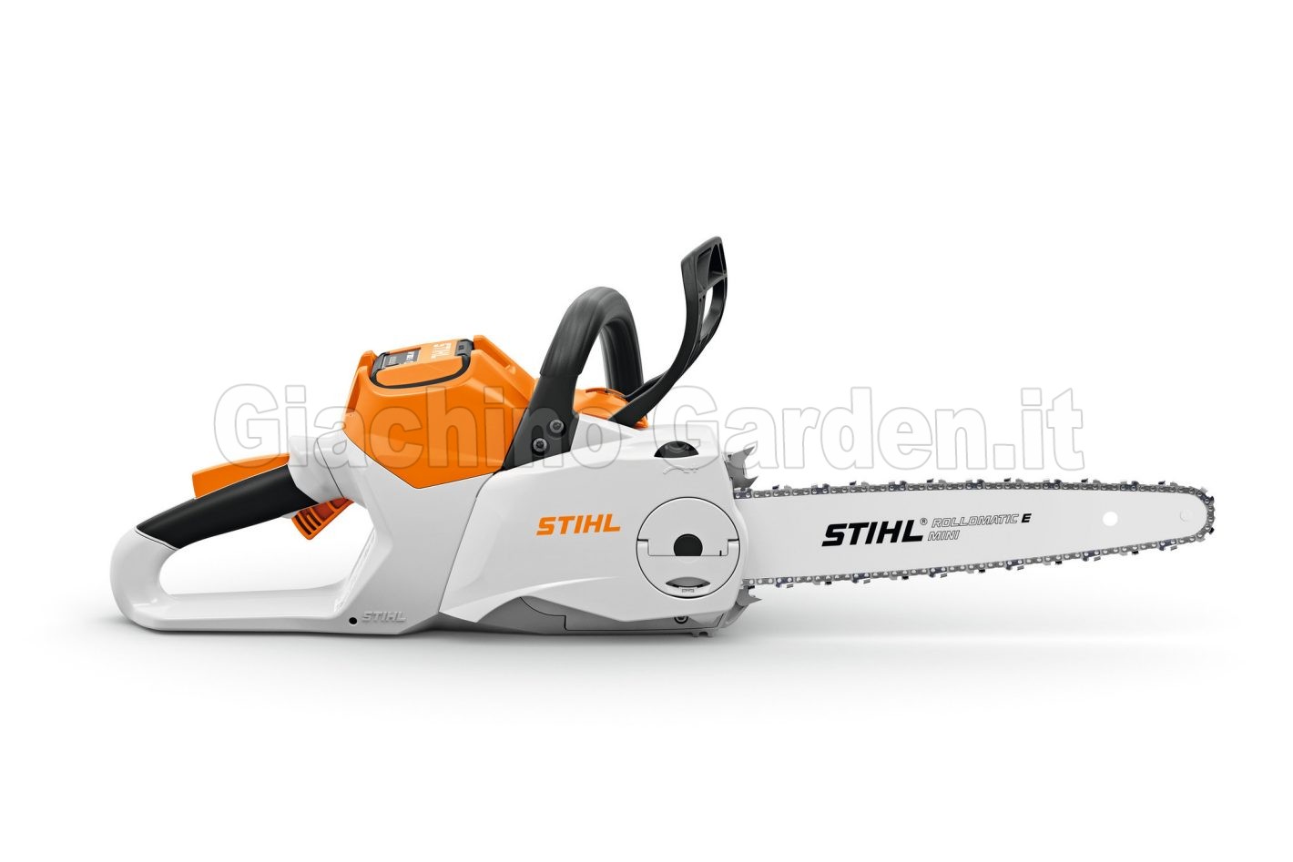 Motosega a batteria STIHL MSA 200 C-B professionale con barra Rollomatic E Mini su sfondo bianco