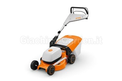 Rasaerba semovente a batteria STIHL RMA 248 T, vista laterale sinistra su sfondo bianco