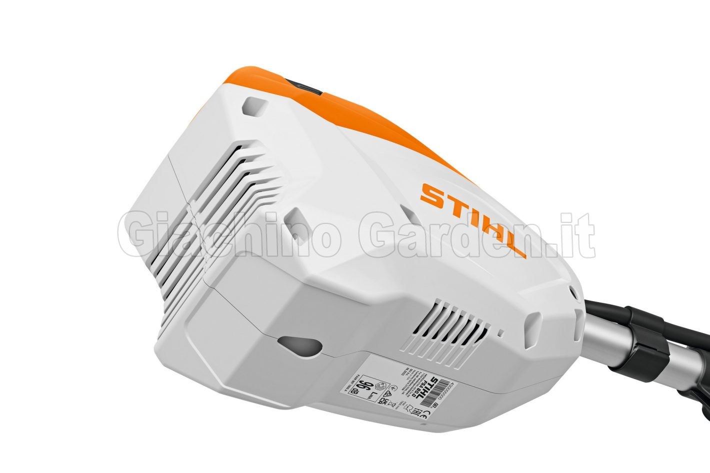 Dettaglio del vano motore e scocca posteriore del decespugliatore a batteria STIHL FSA 80.